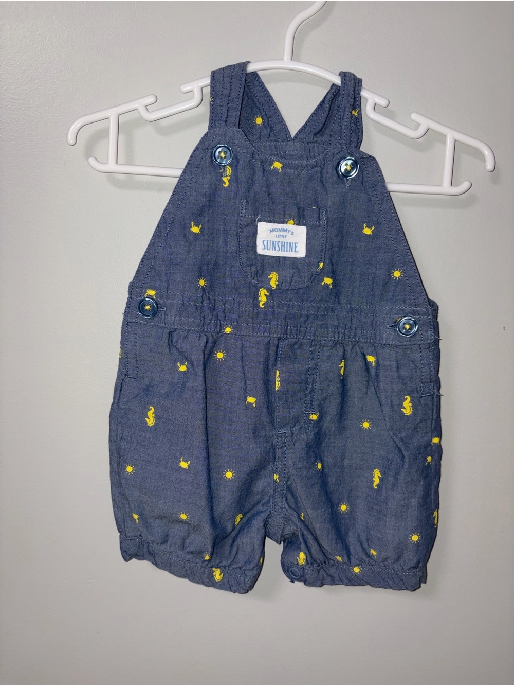 Just One You by Carters Blue Shortalls Seahorses Sunshine Crabs Print Boys 3M